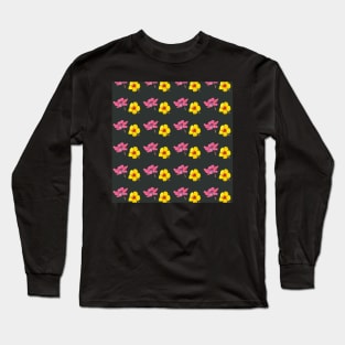 Hibiscus Pattern in Watercolors and a dark gray background Long Sleeve T-Shirt